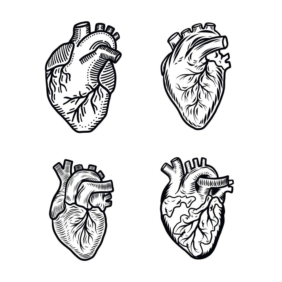 Heart human icon set, hand drawn style vector