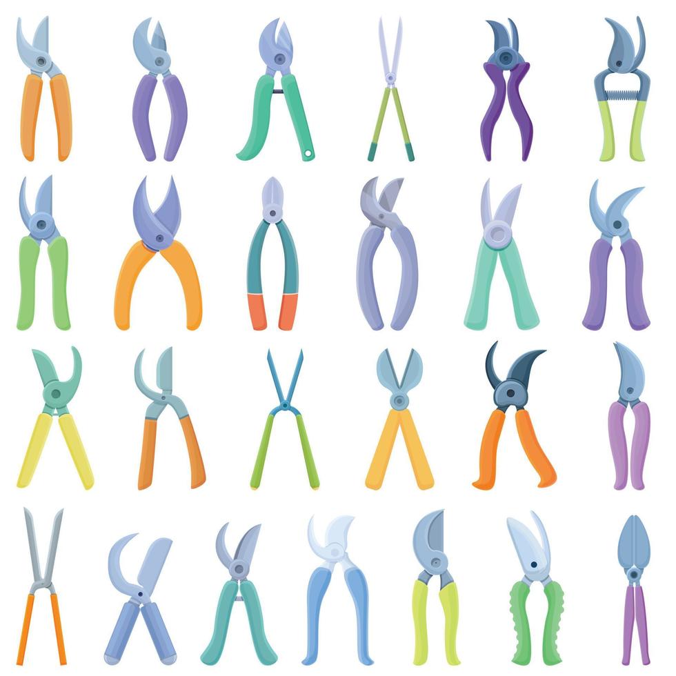 conjunto de iconos de tijeras de podar, estilo de dibujos animados vector