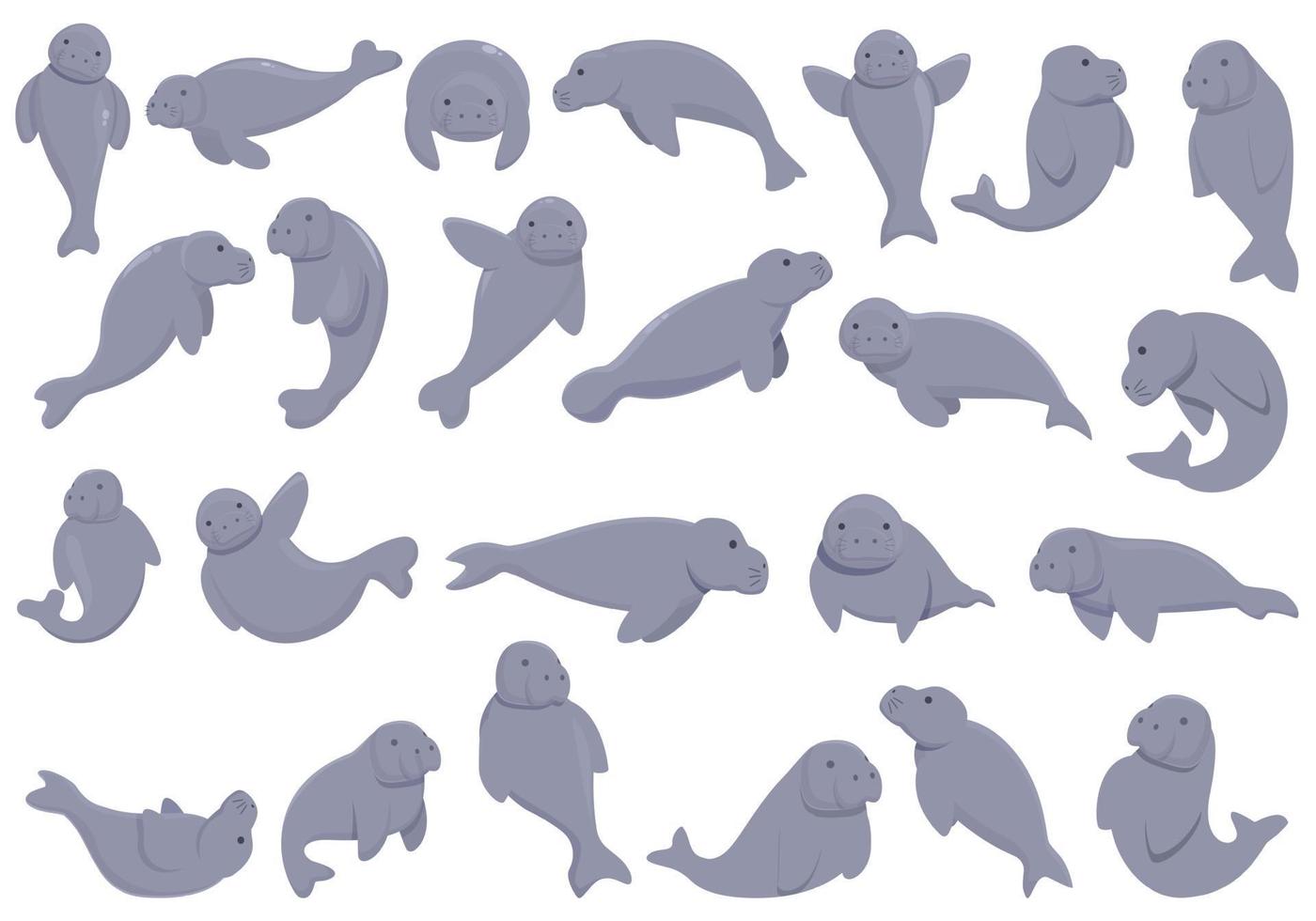 Dugong icons set cartoon vector. Water animal vector