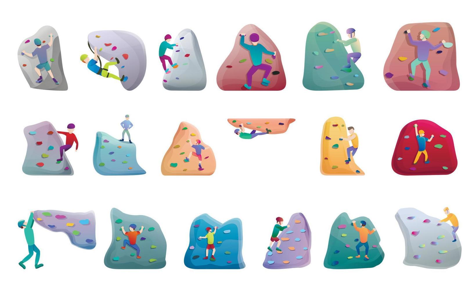 Sport climbing icons set, cartoon style vector