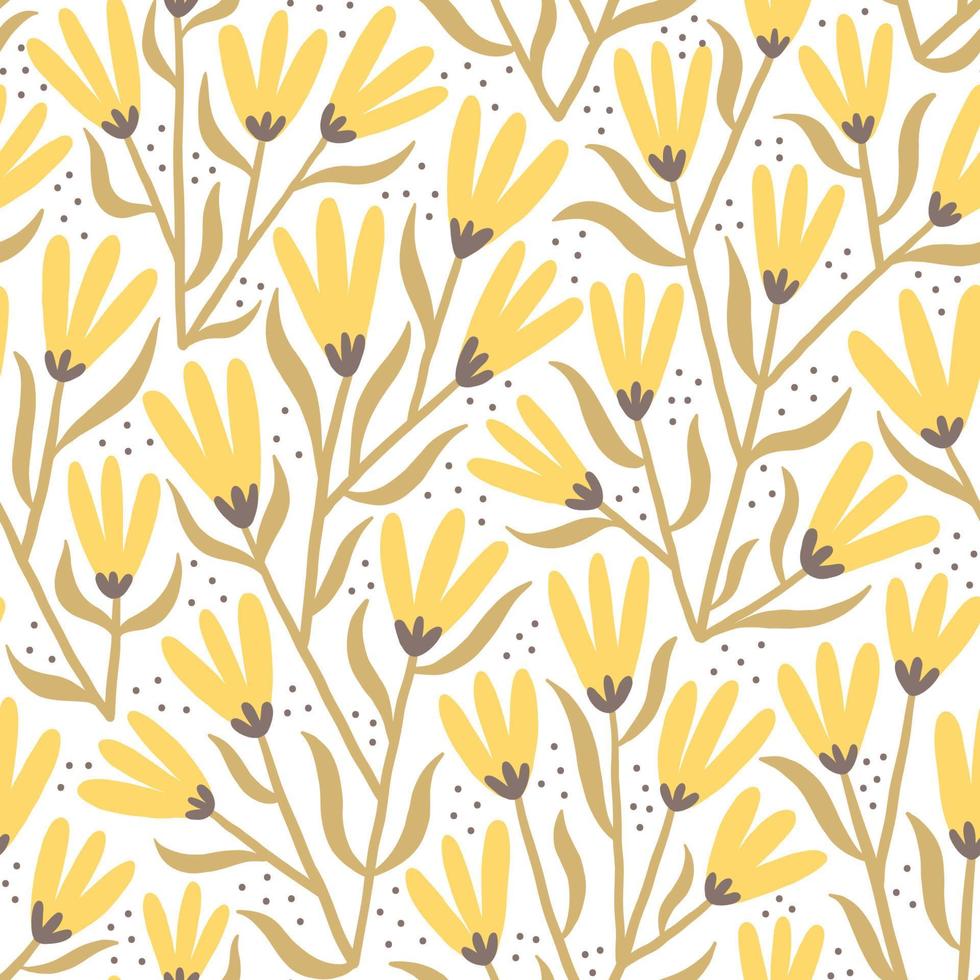 Hand-drawn trendy seamless pattern with stylized wildflowers. vector