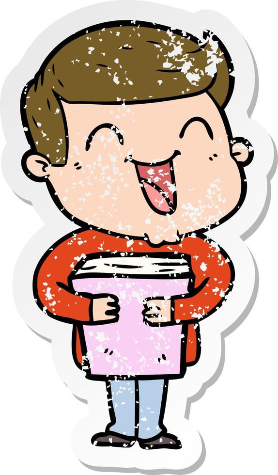 distressed sticker of a cartoon man laughing vector