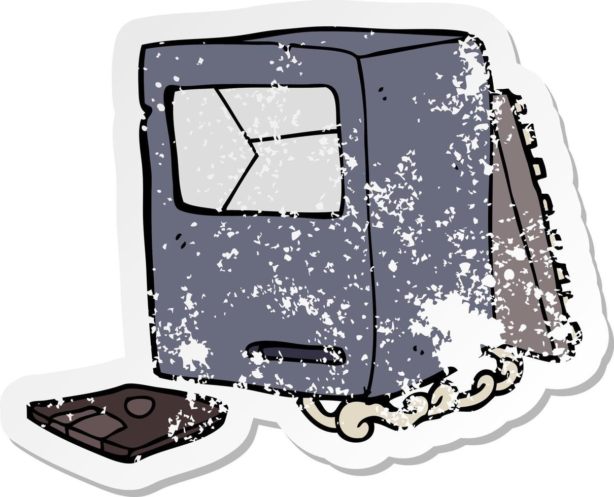 distressed sticker of a cartoon broken old computer vector