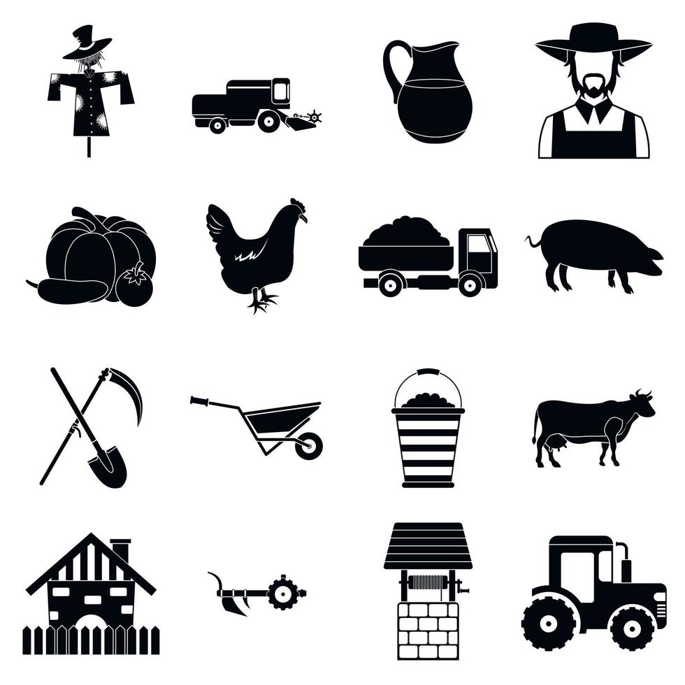 Farm black simple icons set vector