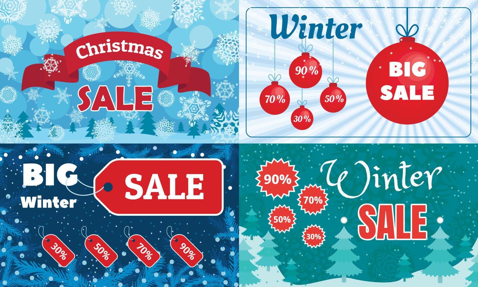 Winter sale banner set, flat style vector