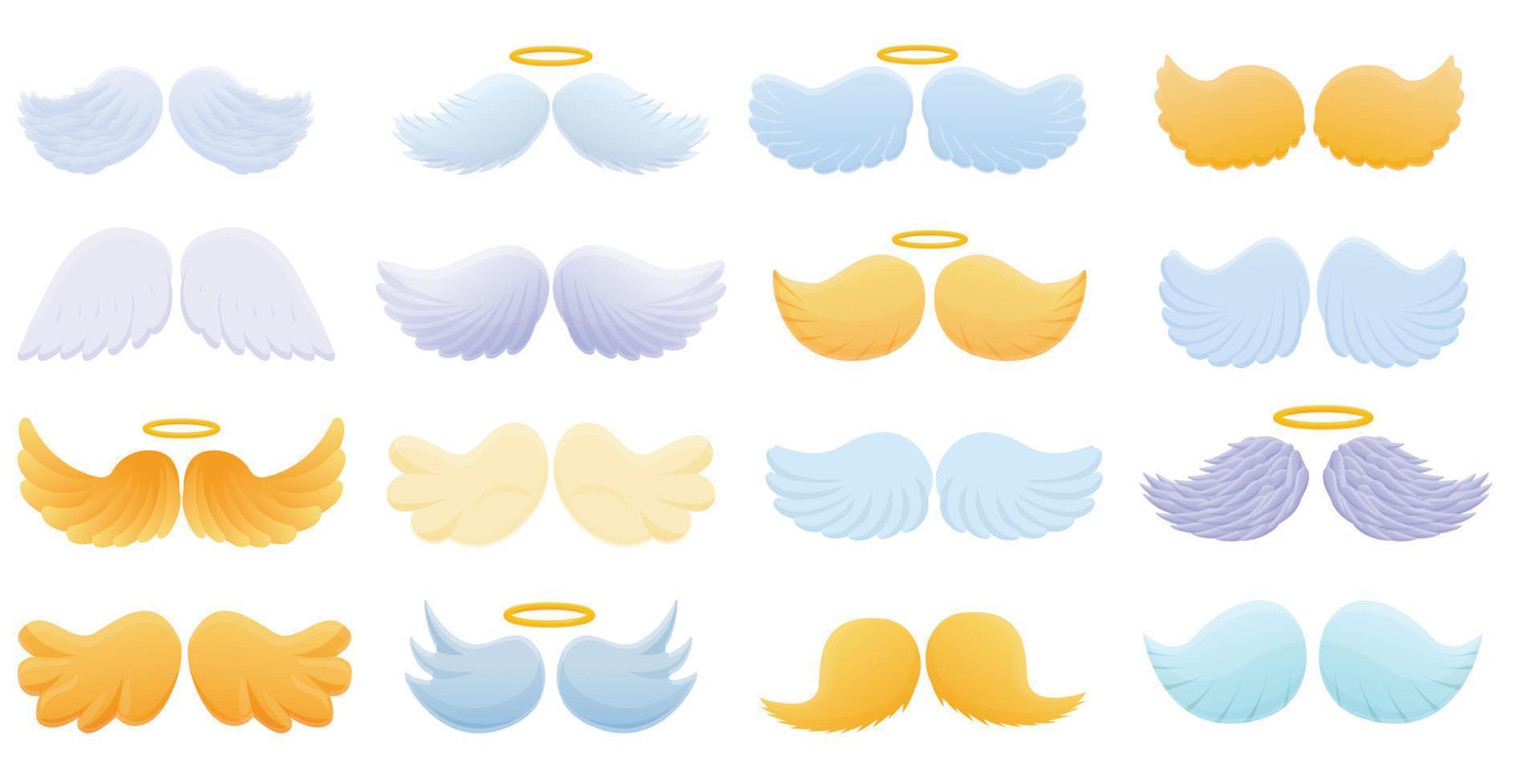 Wings icons set, cartoon style vector