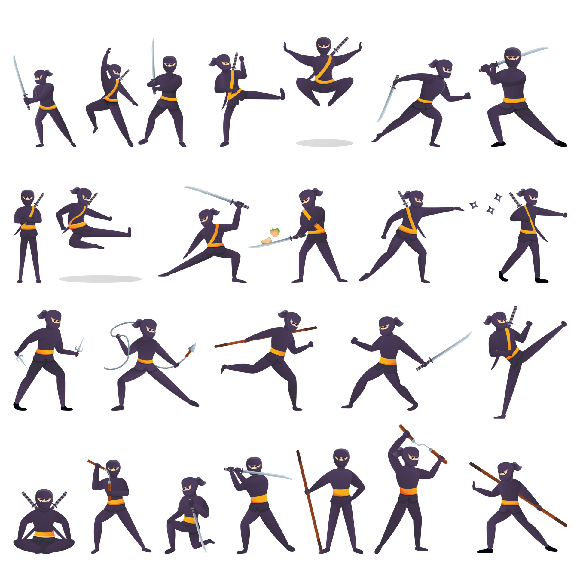 Ninja Cartoon Character in Various Poses Set 7619514 Vector Art at