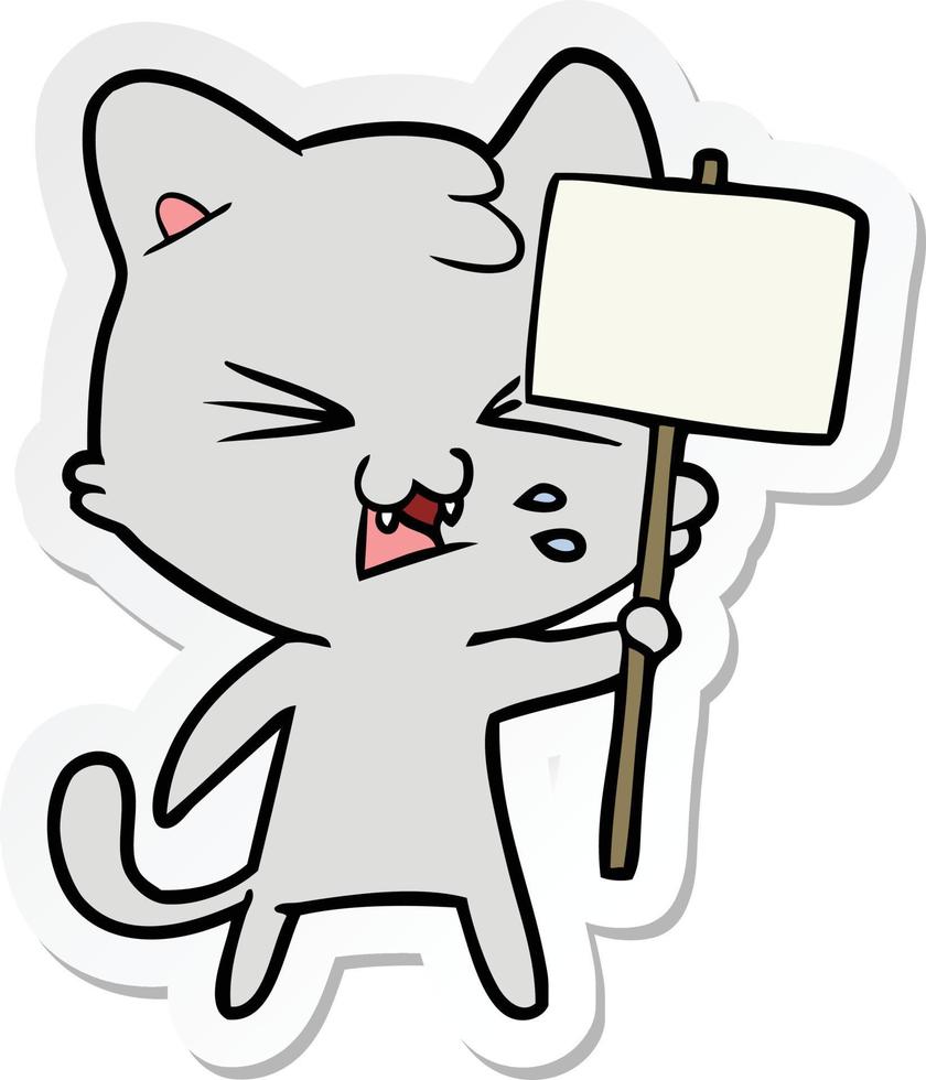 sticker of a cartoon hissing cat vector
