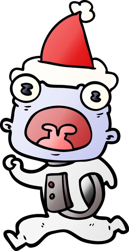gradient cartoon of a weird alien running away wearing santa hat vector