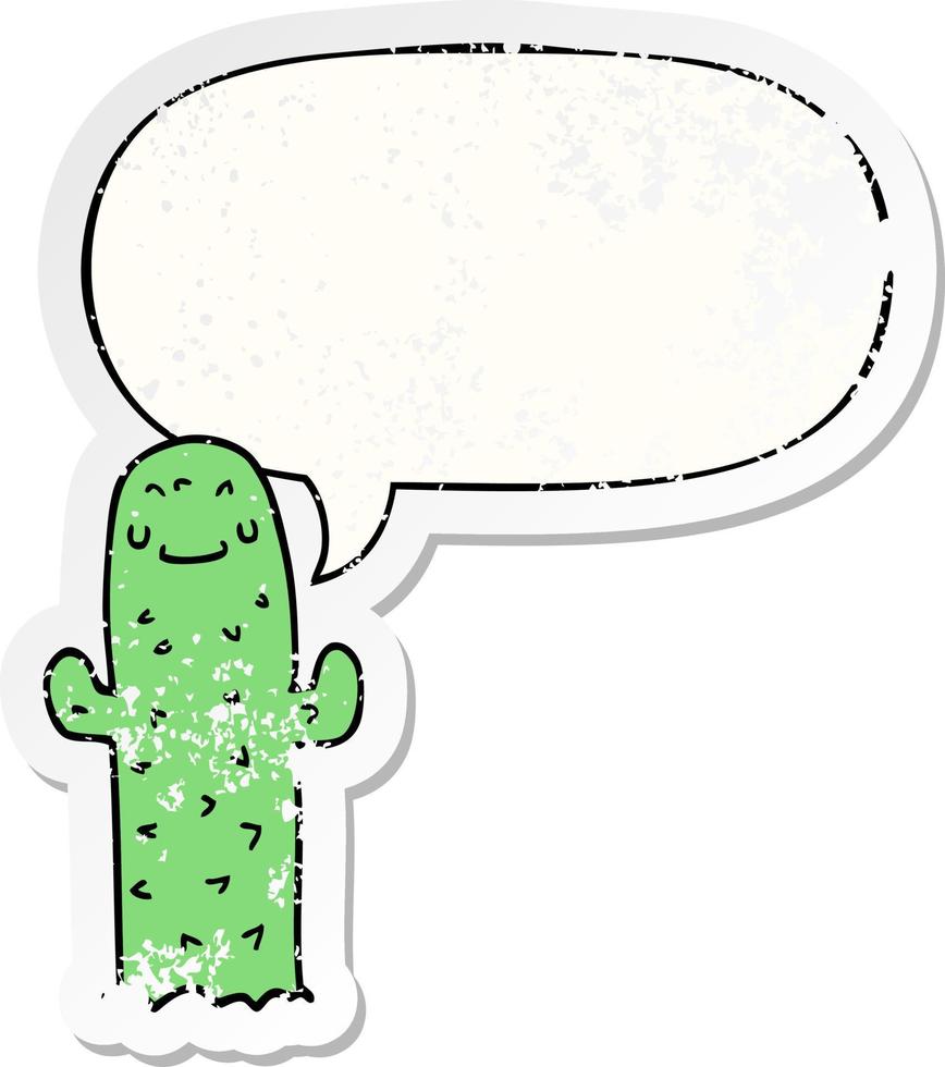 cartoon cactus and speech bubble distressed sticker vector