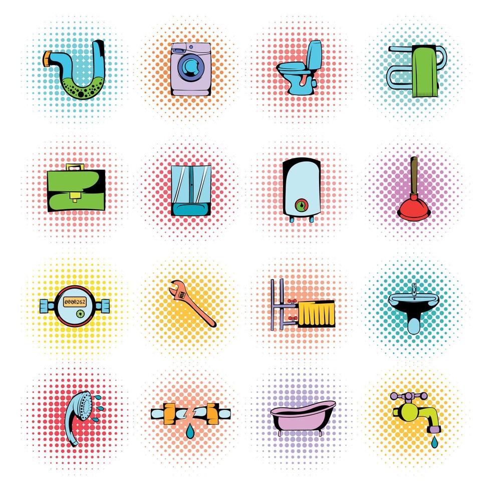 Sanitary engineering comics icons vector