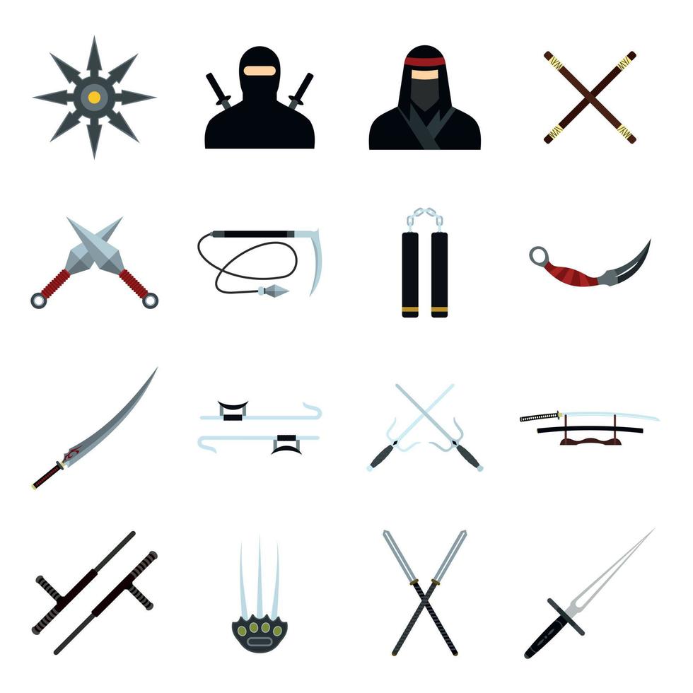 Ninja flat icons set vector