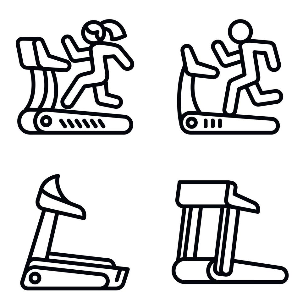 Treadmill icons set, outline style vector