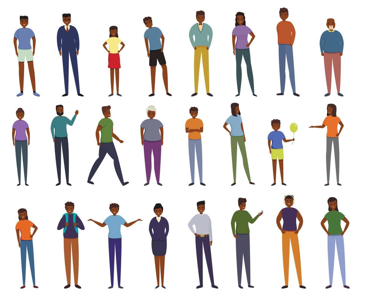 African people icons set, cartoon style vector