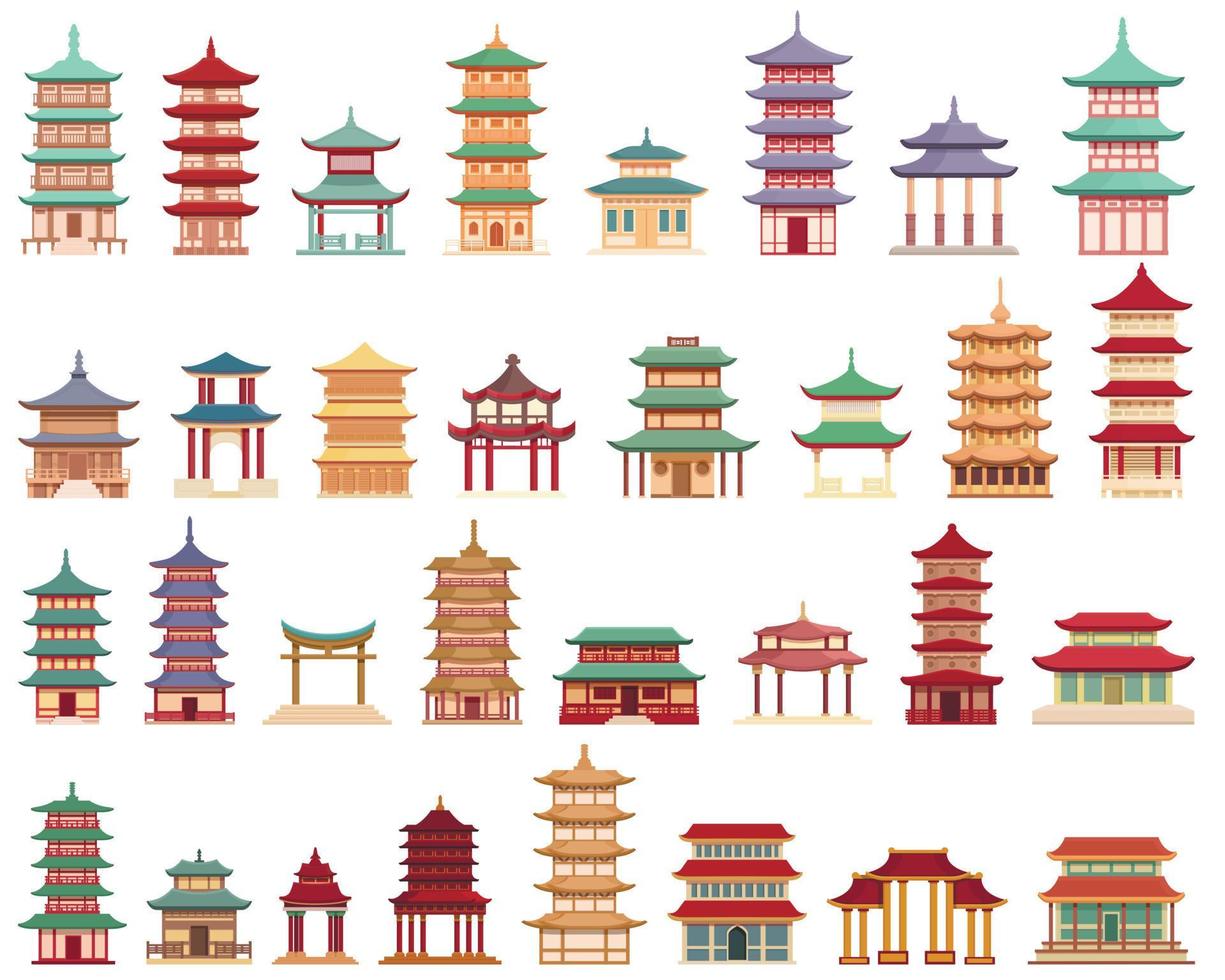 Pagoda icons set cartoon vector. Chinese temple vector