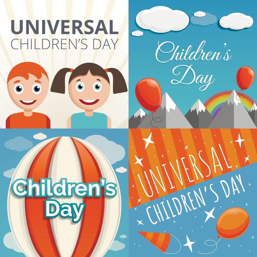 Universal children day banner set, cartoon style vector