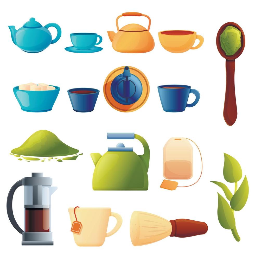 Tea ceremony icons set, cartoon style vector