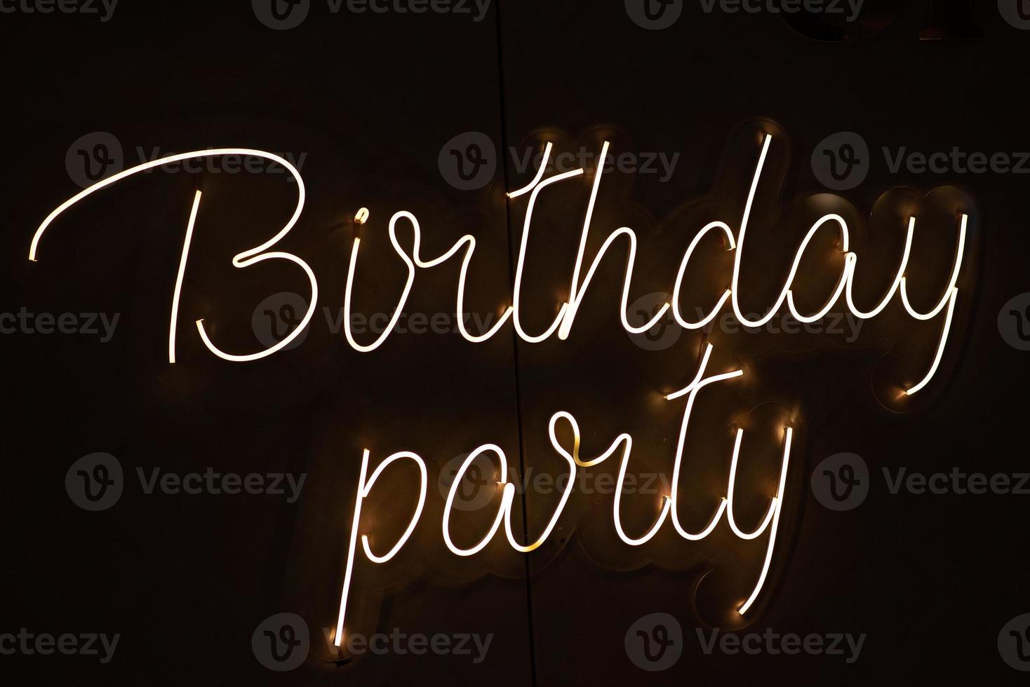 Birthday Party neon sign. Glowing neon lettering Birthday template photo