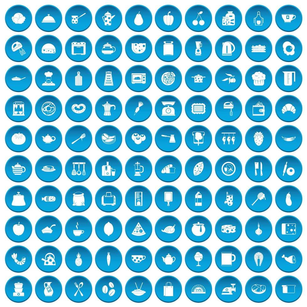 100 cooking icons set blue vector