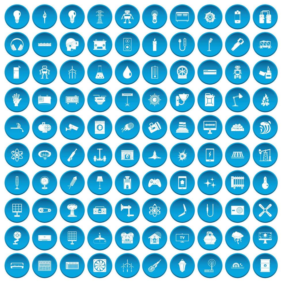 100 iconos de energía azul vector
