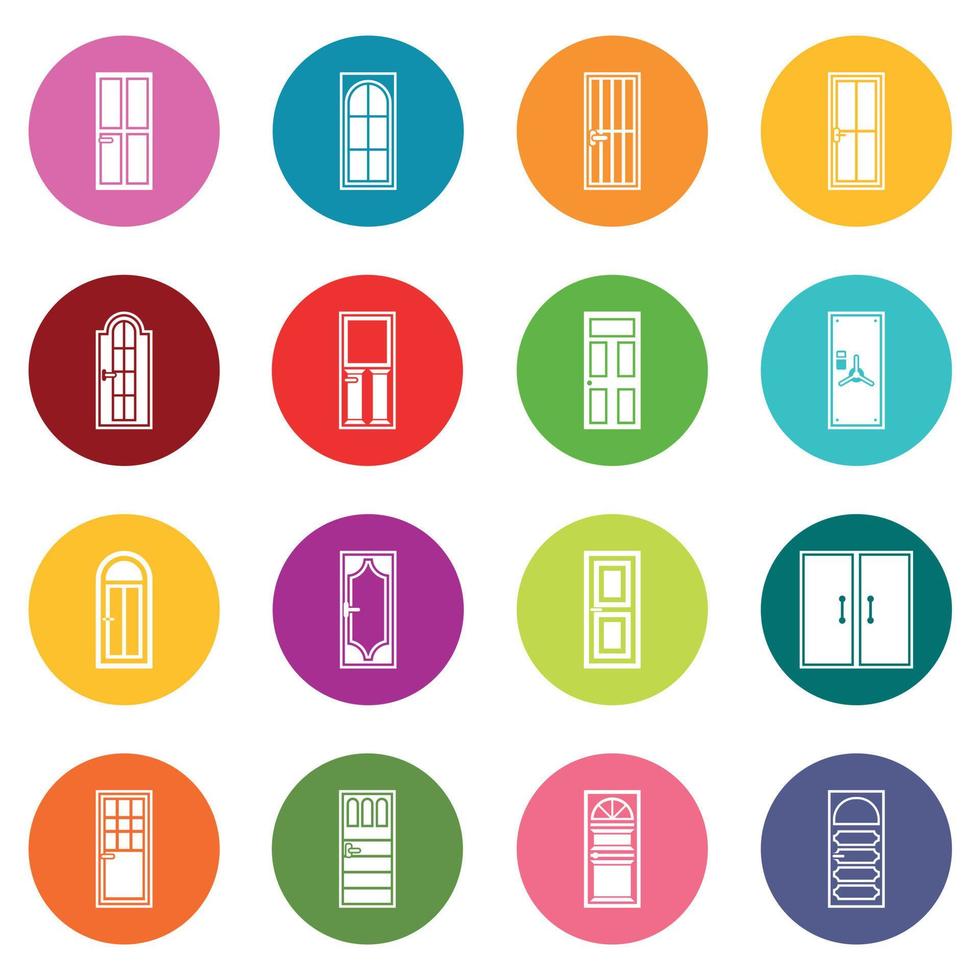 Door icons many colors set vector