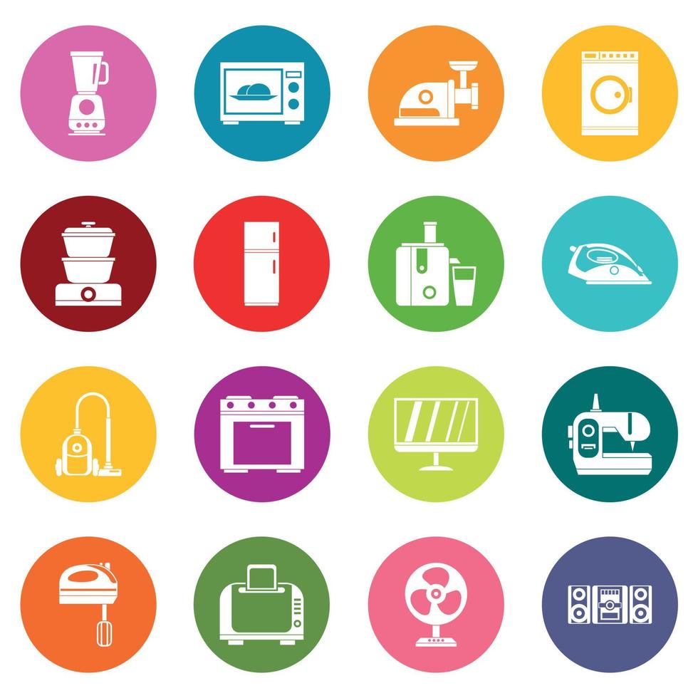 Household appliances icons many colors set vector