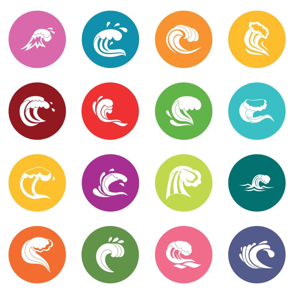 Sea waves icons many colors set vector