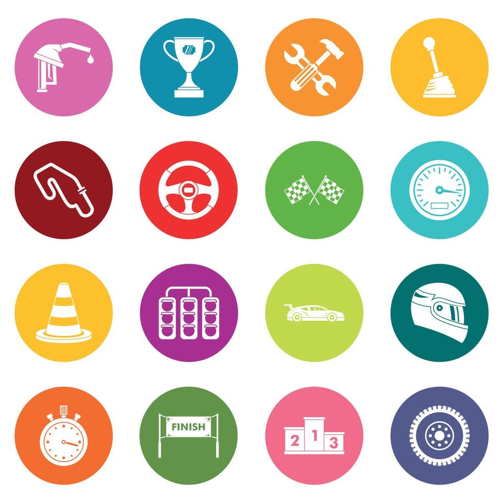 Racing speed icons many colors set vector