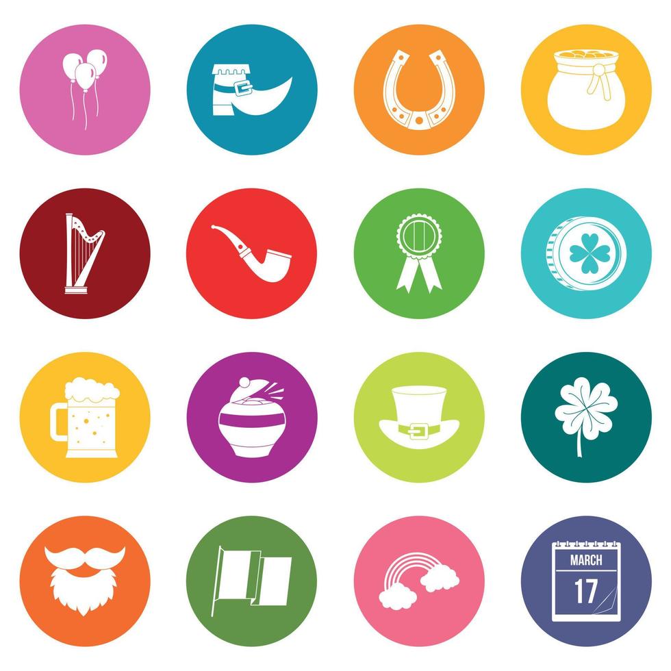 Saint Patrick icons many colors set vector