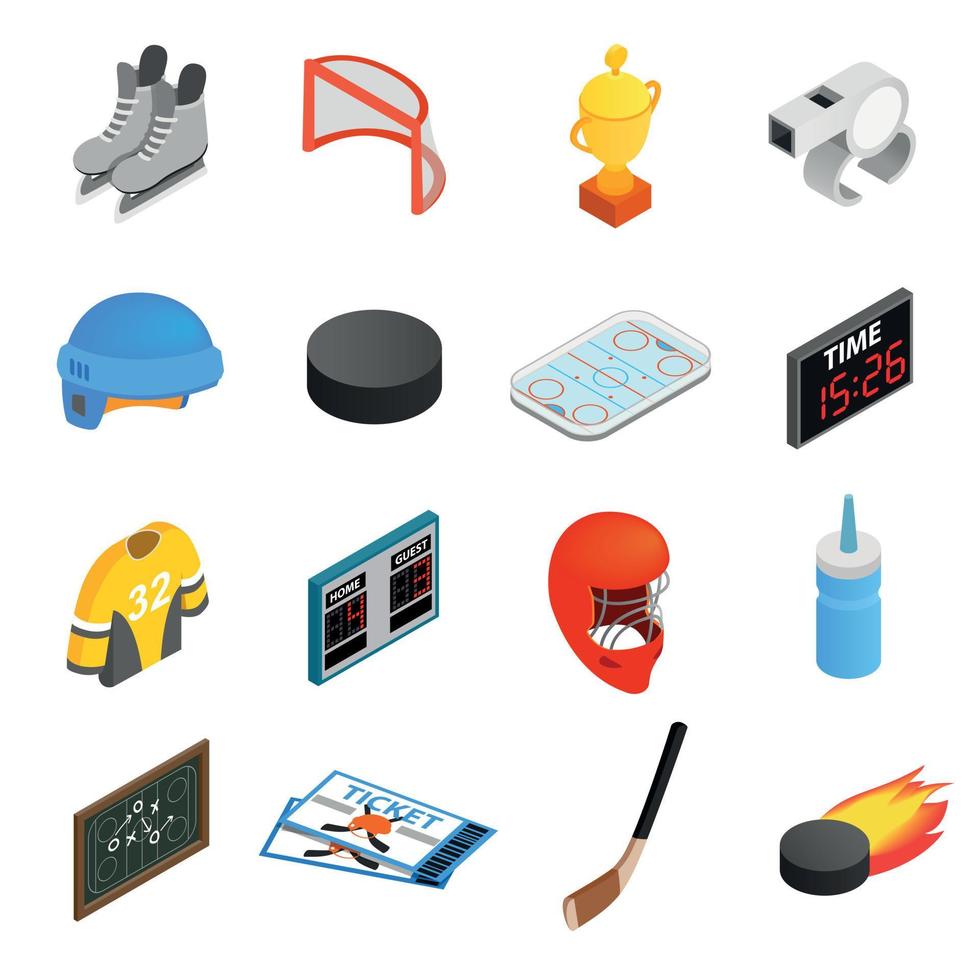 Hockey isometric 3d icons set vector