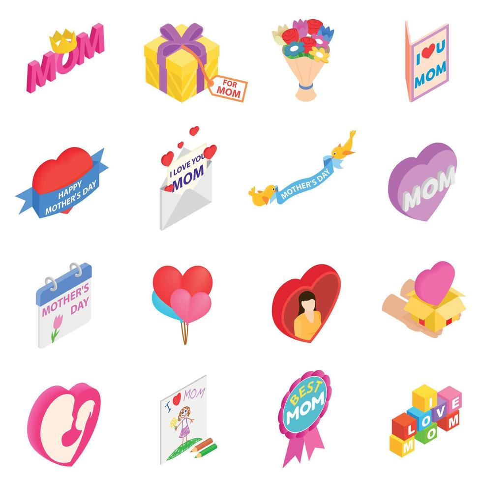 Mother Day isometric 3d icons vector