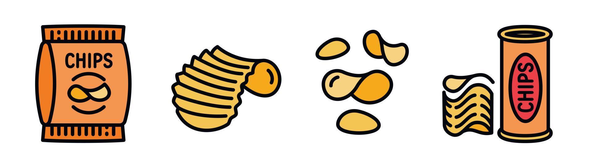 conjunto de iconos de papas fritas, estilo de contorno vector