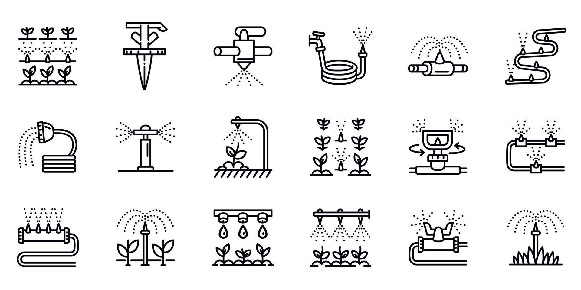 Irrigation system icons set, outline style vector