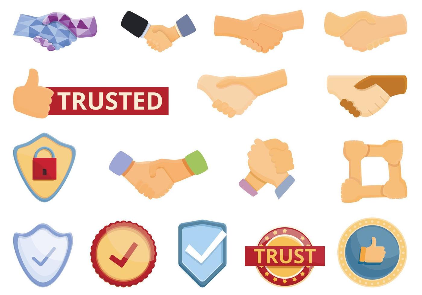 Trust icons set, cartoon style vector