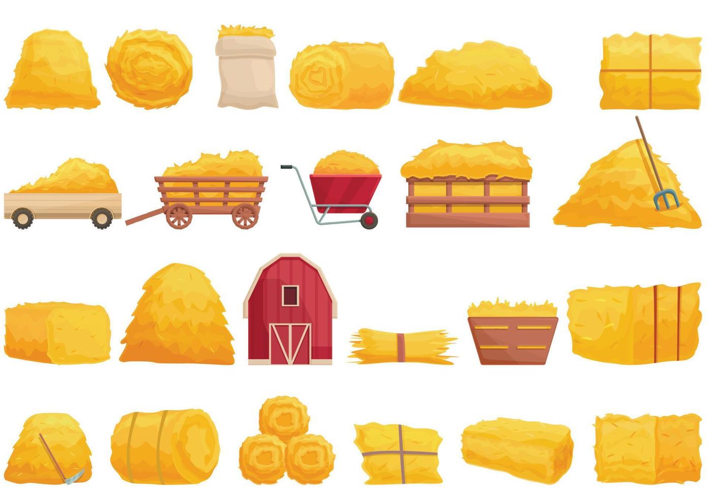 Bale of hay icons set cartoon vector. Agriculture haystack vector