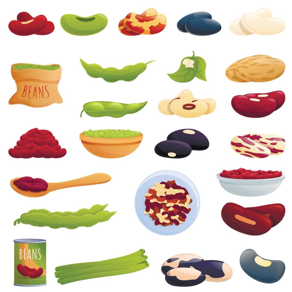 Kidney bean icons set, cartoon style vector