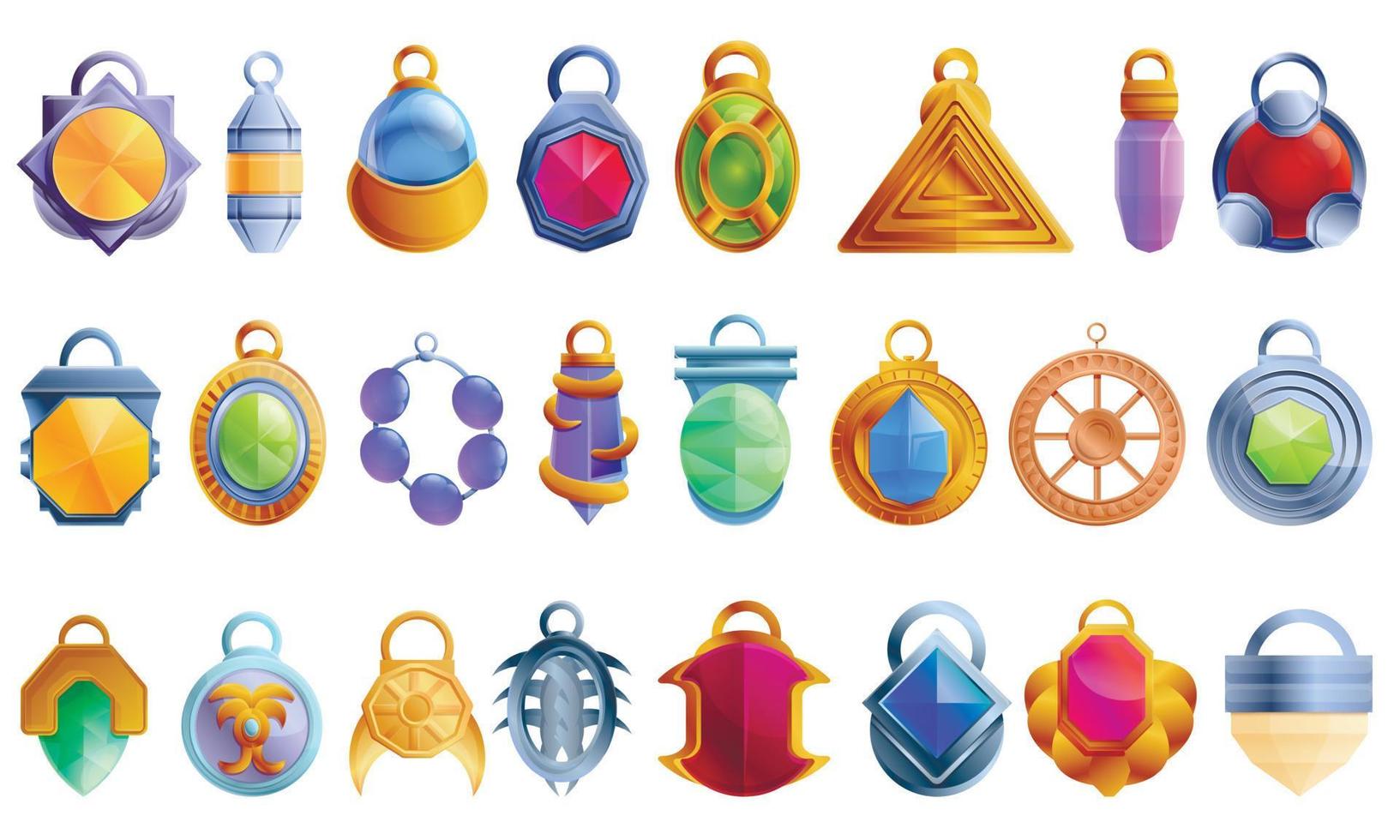 Amulet icons set, cartoon style vector