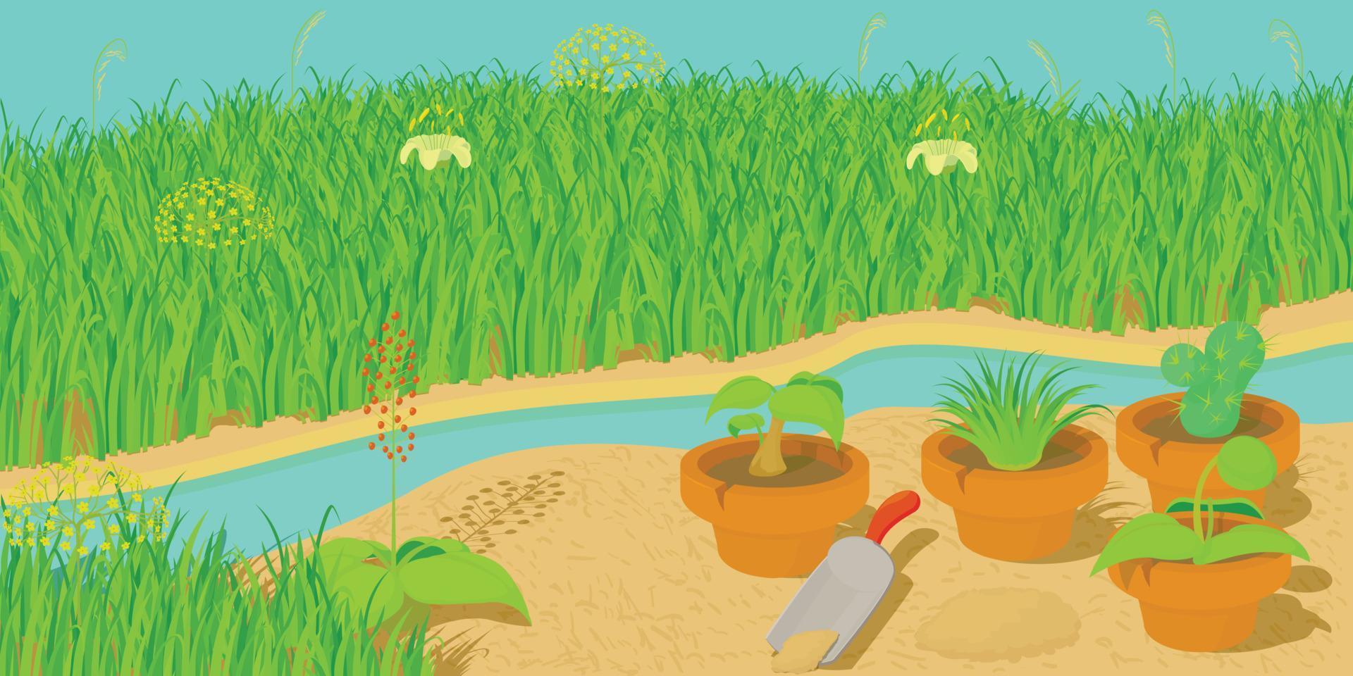 Nature horizontal banner concept, cartoon style vector