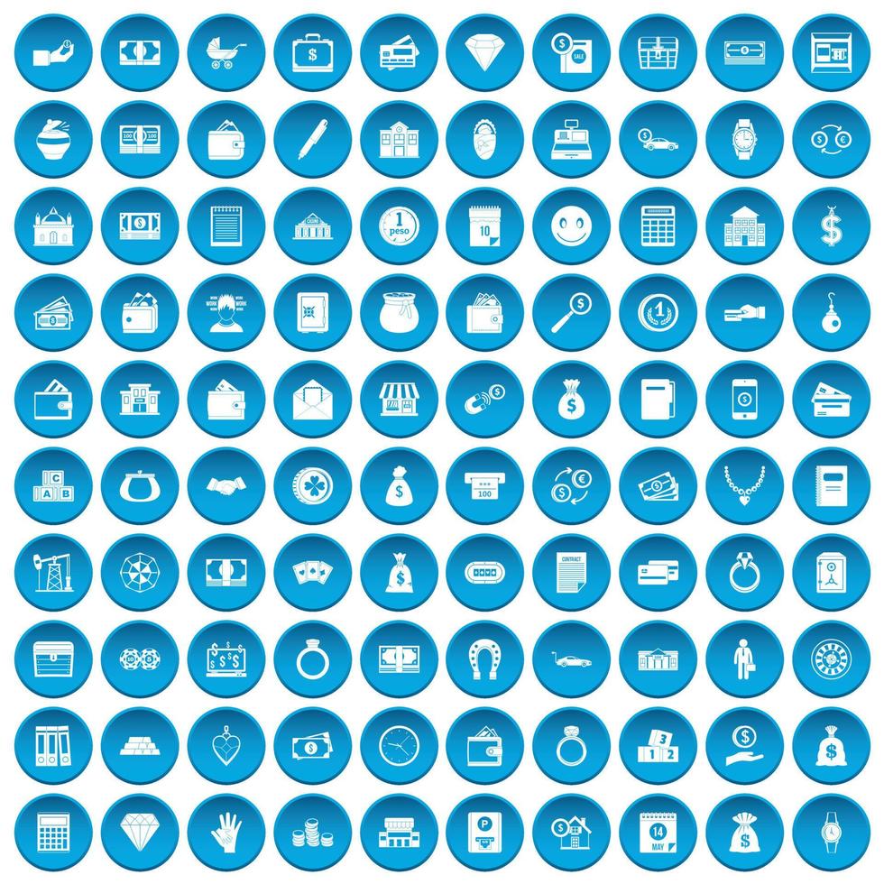 100 iconos de depósito conjunto azul vector