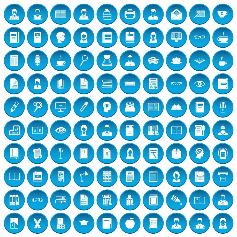 100 reader icons set blue vector
