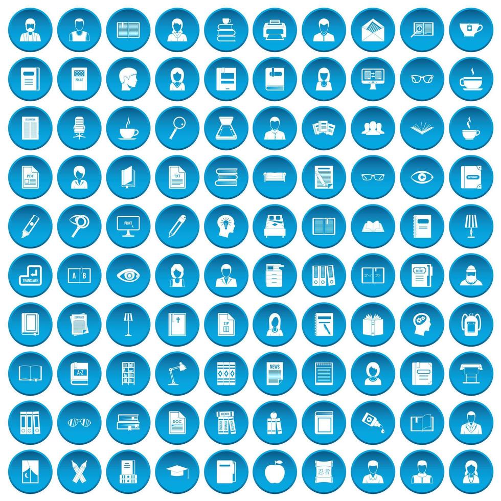 100 iconos de lector en azul vector