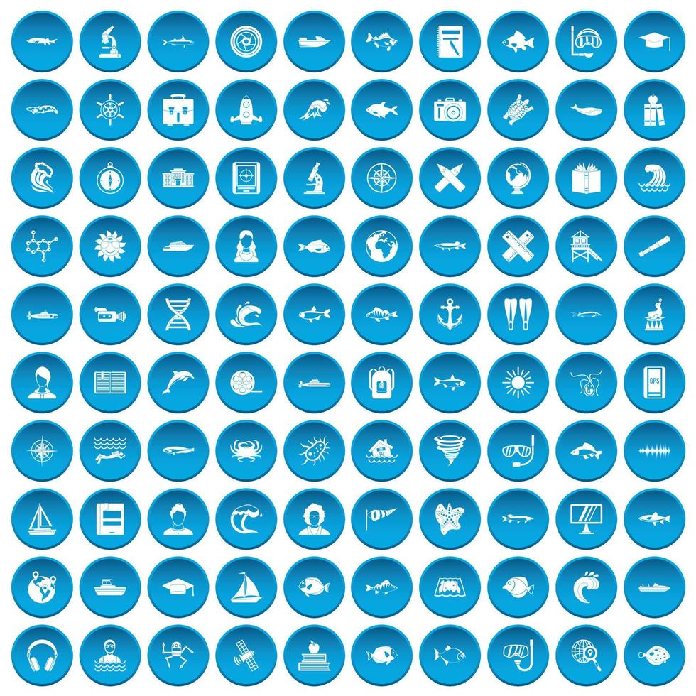 100 oceanologist icons set blue vector