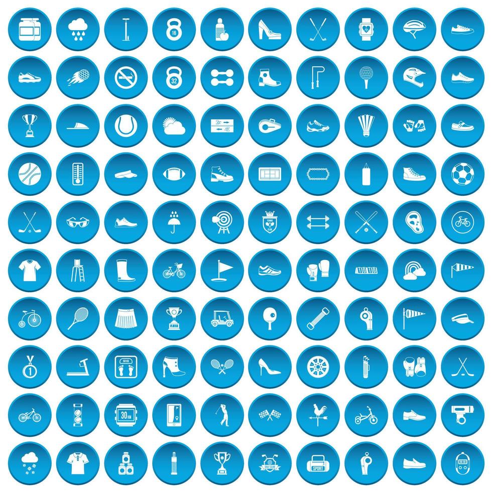 100 sneakers icons set blue vector