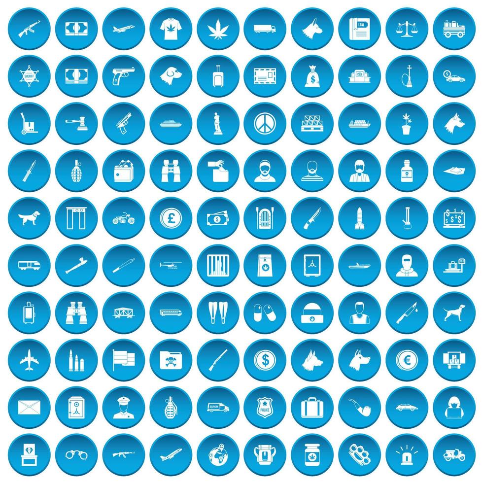 100 smuggling icons set blue vector