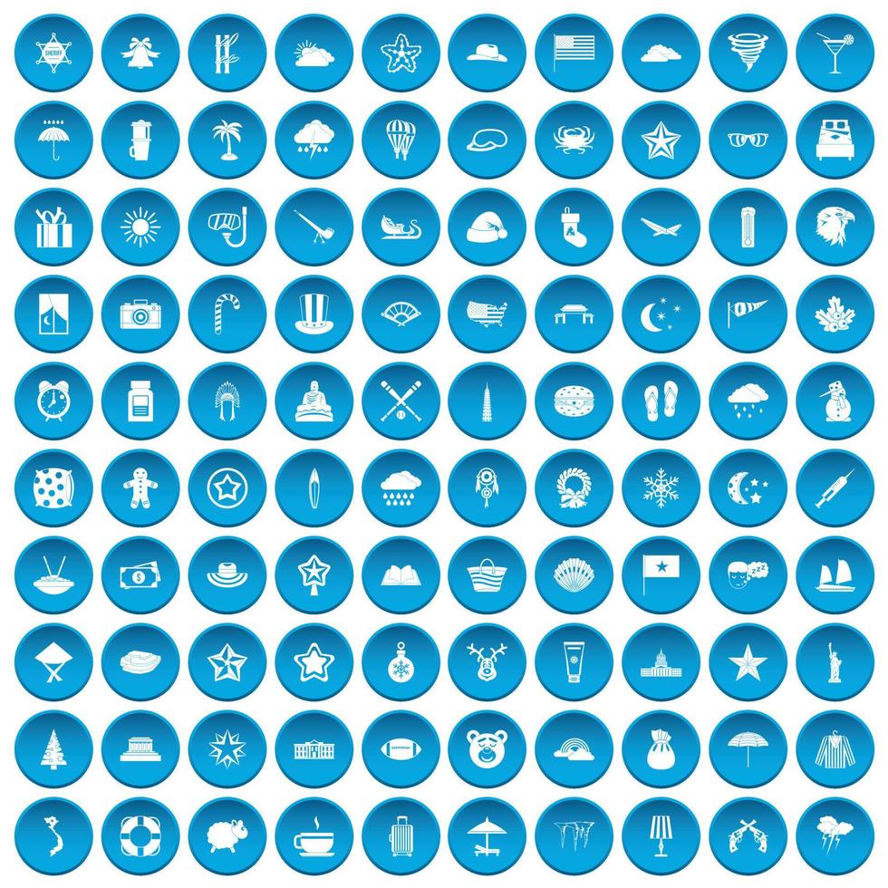 100 star icons set blue vector