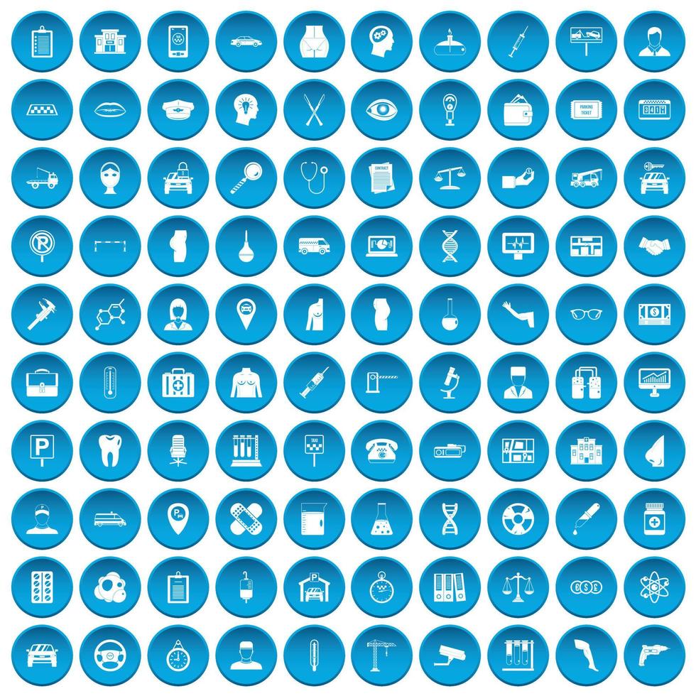 100 business day icons set blue vector