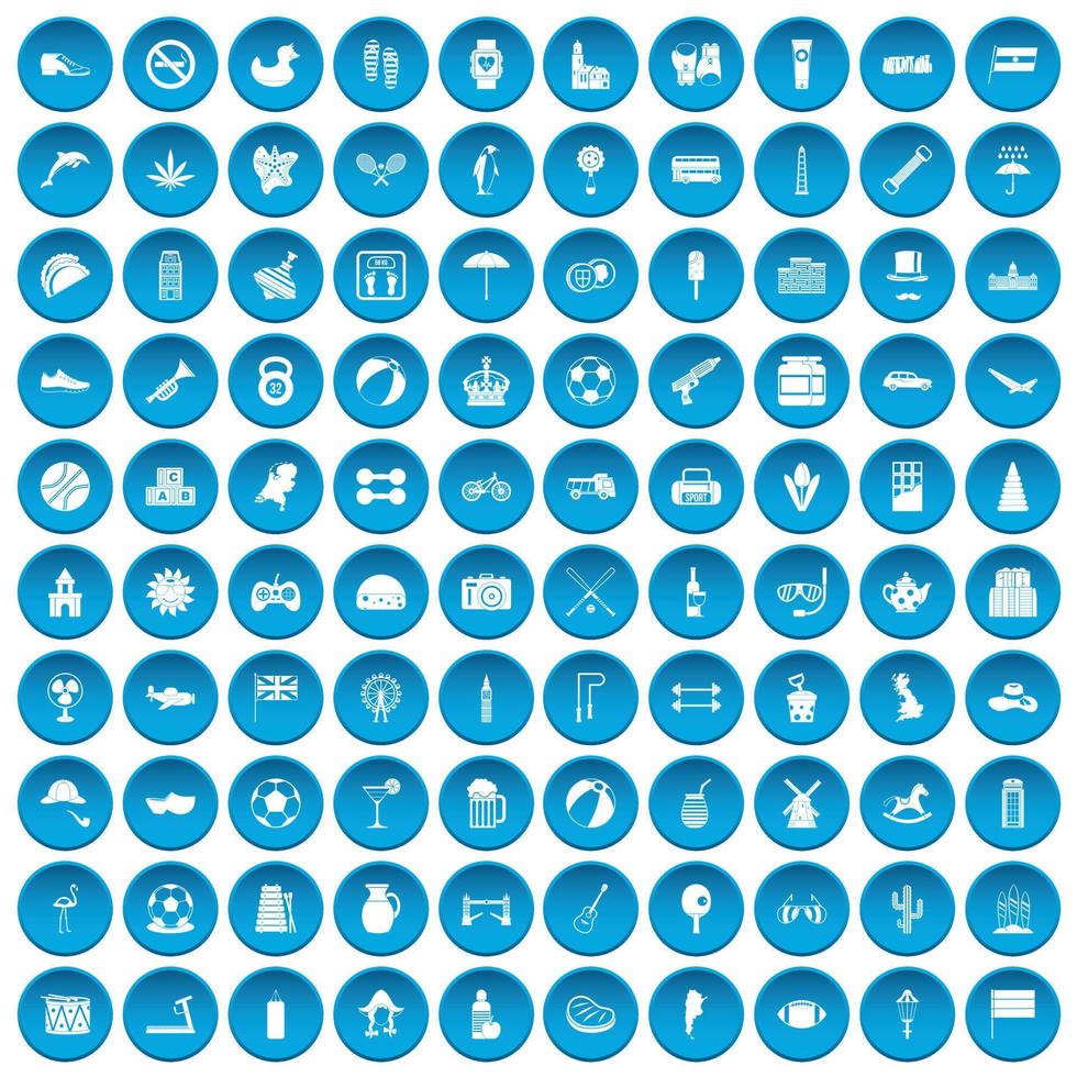 100 ball icons set blue vector