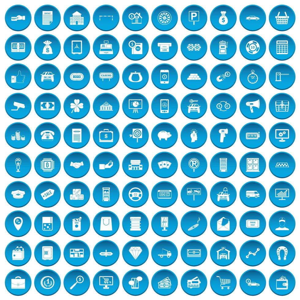 100 iconos de moneda conjunto azul vector