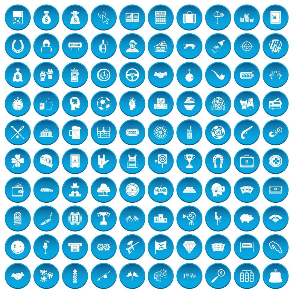 100 iconos de juegos de azar conjunto azul vector