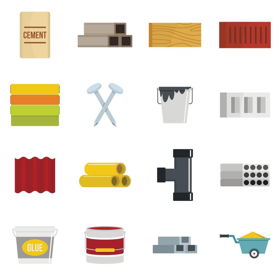 Building materials icons set in flat style vector